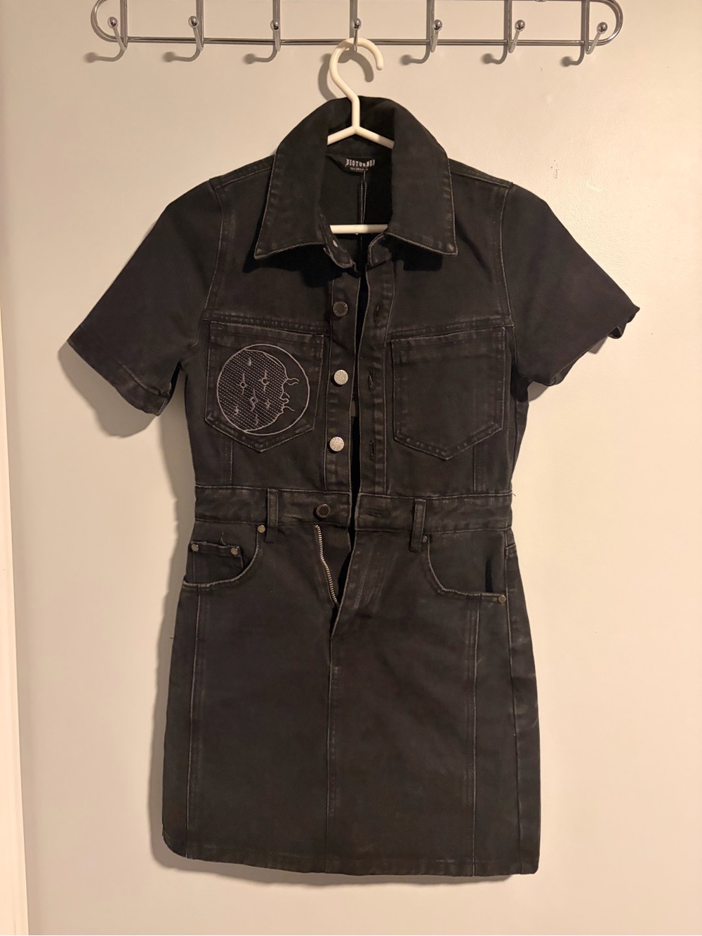 Disturbia Invictus Denim Mini Shirt Dress Black Denim